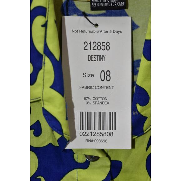 A5 NWT ETCETERA Destiny Yellow Blue Cotton Sleeveless Pleated Shirt Dress Size 8 - Picture 6 of 6